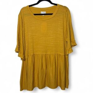 Wonderly Plus 1X Mustard Yellow Flowy Ruffle Sleeve Tunic Top NWT